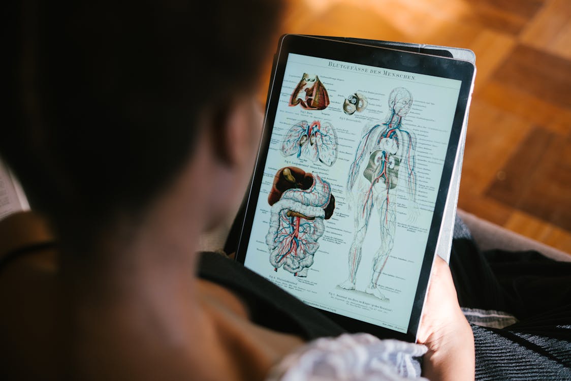 Tablet with a diagram of the human body